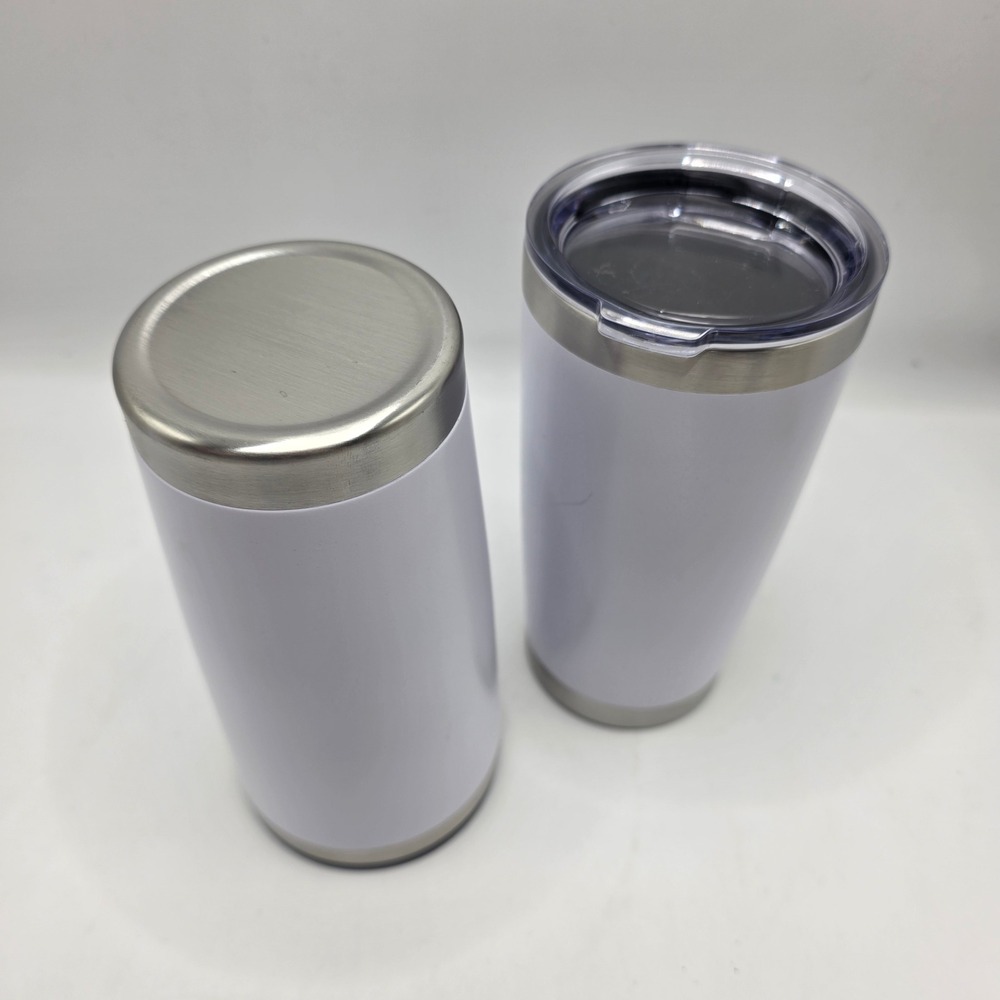 Travel Tumbler Set 2pc White Stainless Steel Insulated Travel Mug Minimalist - Picture 9 of 12